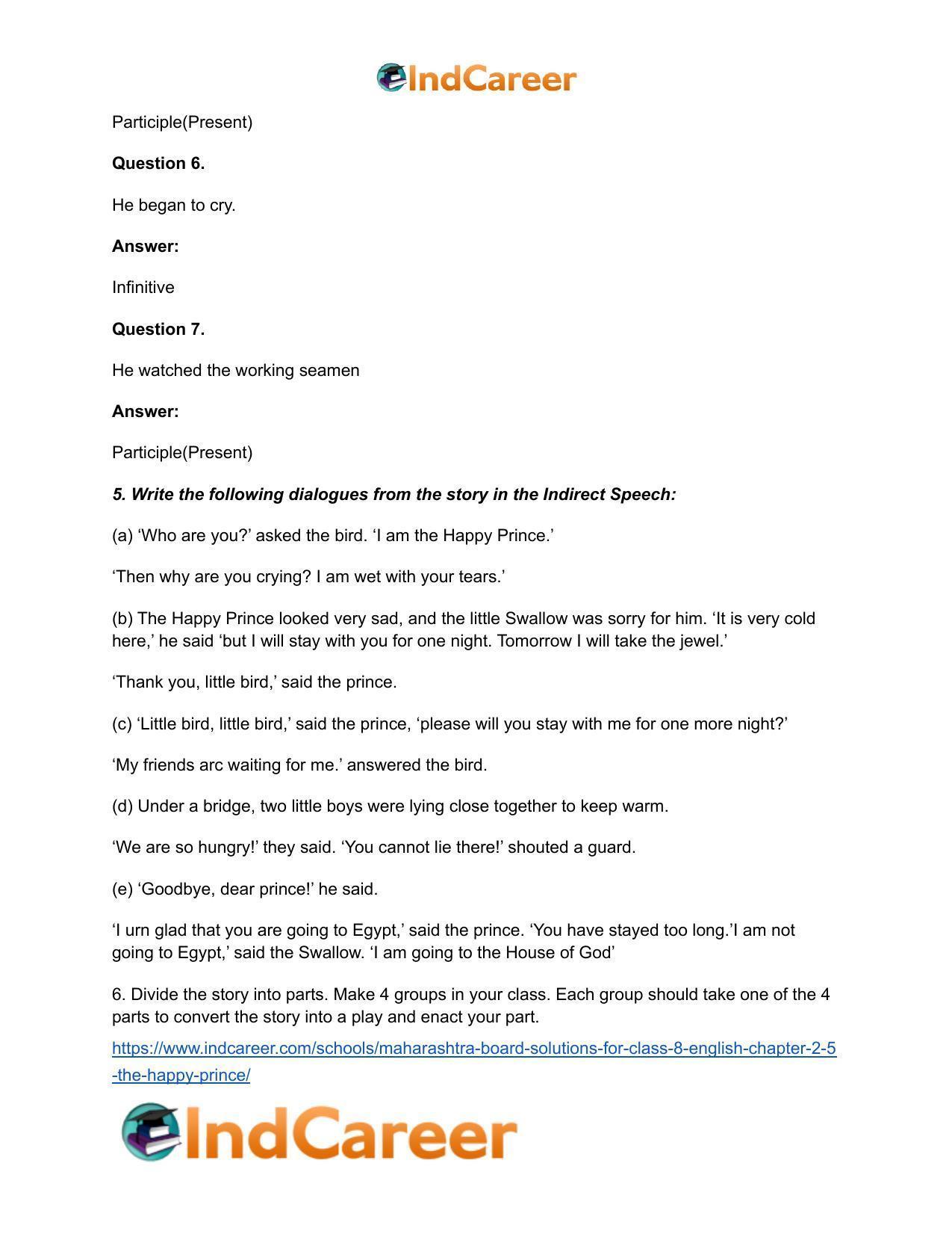 Maharashtra Board Solutions for Class 8- English: Chapter 2.5- The Happy Prince - Page 9
