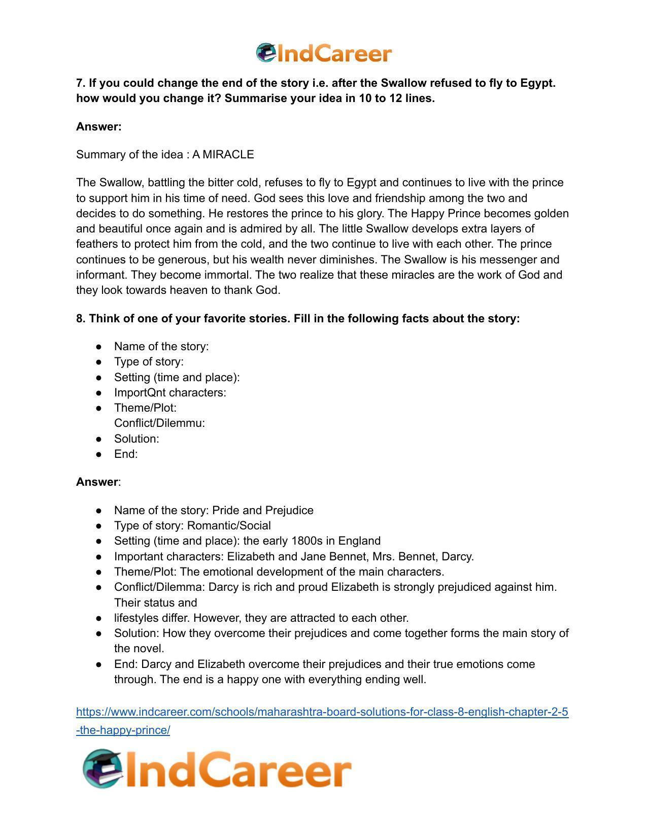 Maharashtra Board Solutions for Class 8- English: Chapter 2.5- The Happy Prince - Page 10
