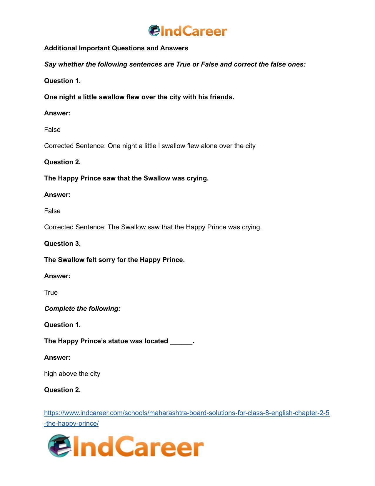 Maharashtra Board Solutions for Class 8- English: Chapter 2.5- The Happy Prince - Page 11