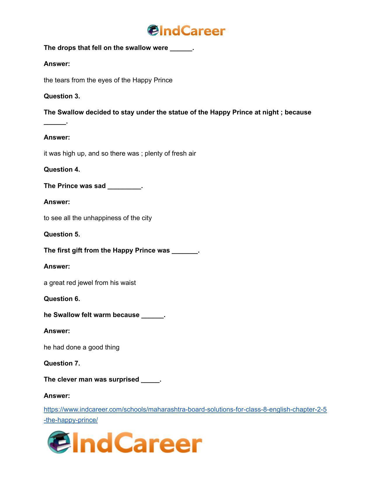 Maharashtra Board Solutions for Class 8- English: Chapter 2.5- The Happy Prince - Page 12