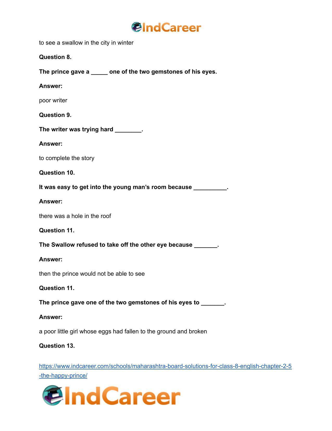 Maharashtra Board Solutions for Class 8- English: Chapter 2.5- The Happy Prince - Page 13