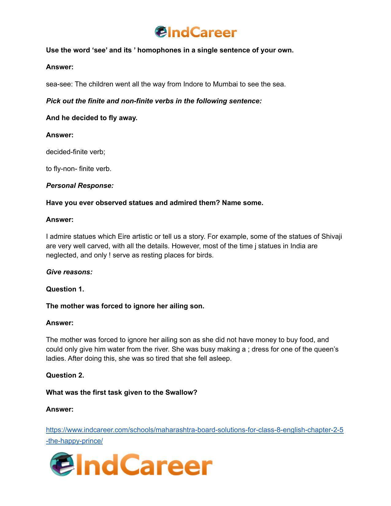 Maharashtra Board Solutions for Class 8- English: Chapter 2.5- The Happy Prince - Page 14