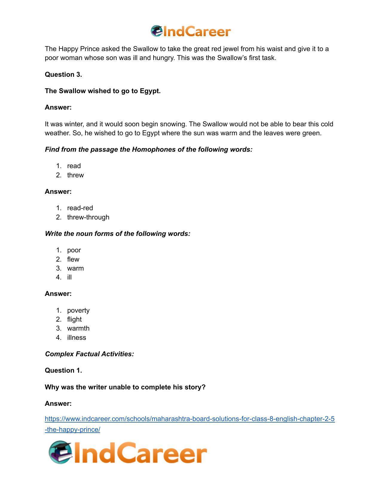 Maharashtra Board Solutions for Class 8- English: Chapter 2.5- The Happy Prince - Page 15