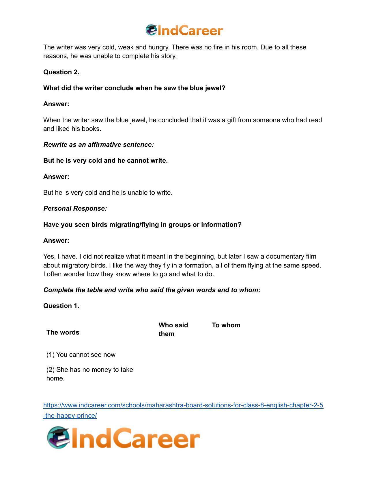 Maharashtra Board Solutions for Class 8- English: Chapter 2.5- The Happy Prince - Page 16