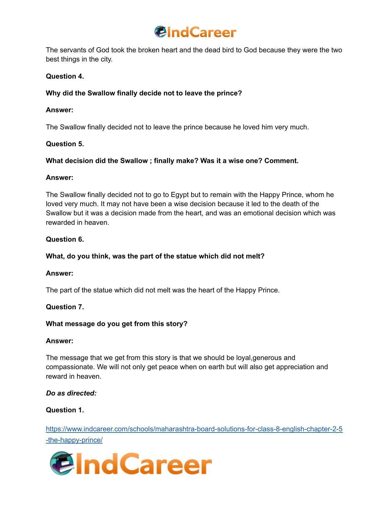 Maharashtra Board Solutions for Class 8- English: Chapter 2.5- The Happy Prince - Page 20