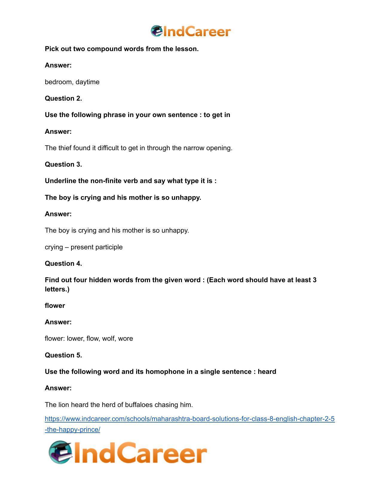 Maharashtra Board Solutions for Class 8- English: Chapter 2.5- The Happy Prince - Page 21