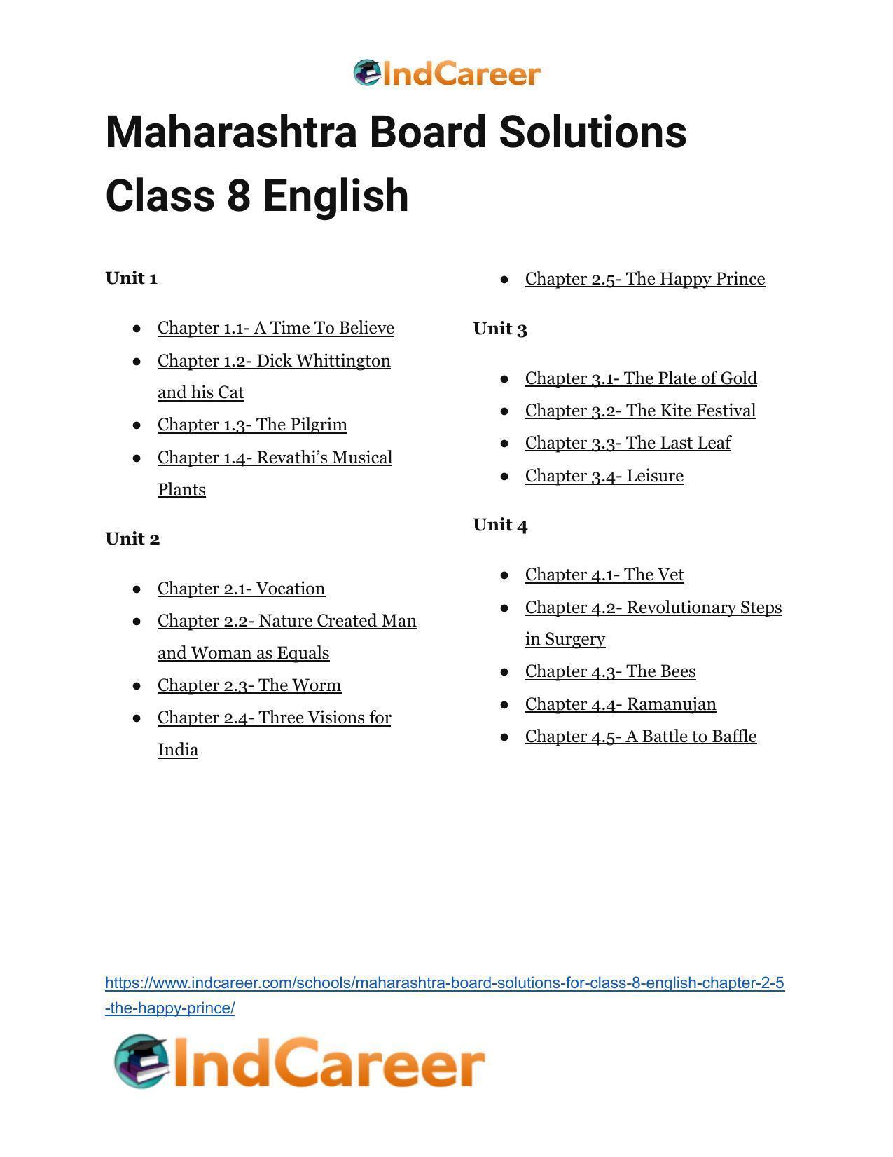 Maharashtra Board Solutions for Class 8- English: Chapter 2.5- The Happy Prince - Page 24