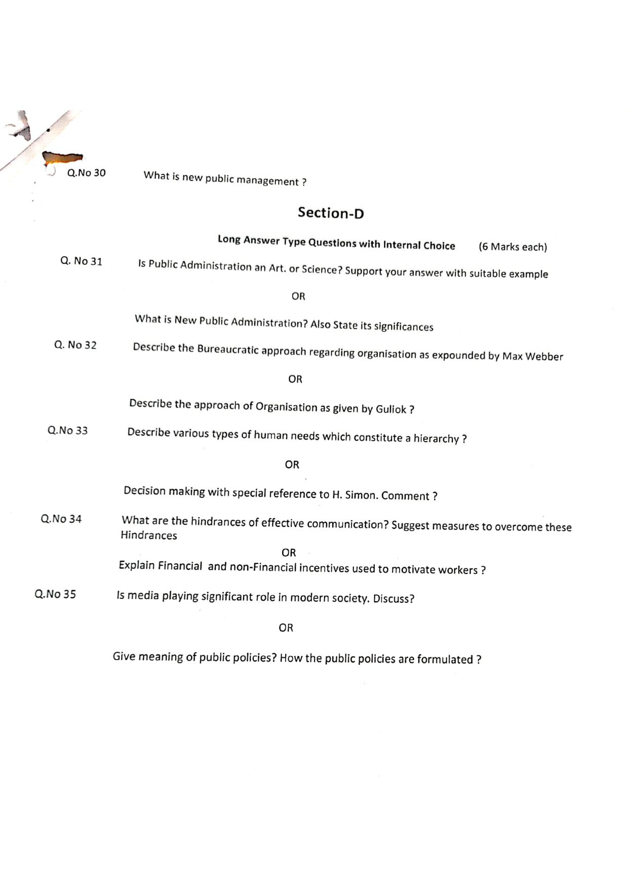 JKBOSE Class 11 Public Adminstration Model Question Paper - Page 3