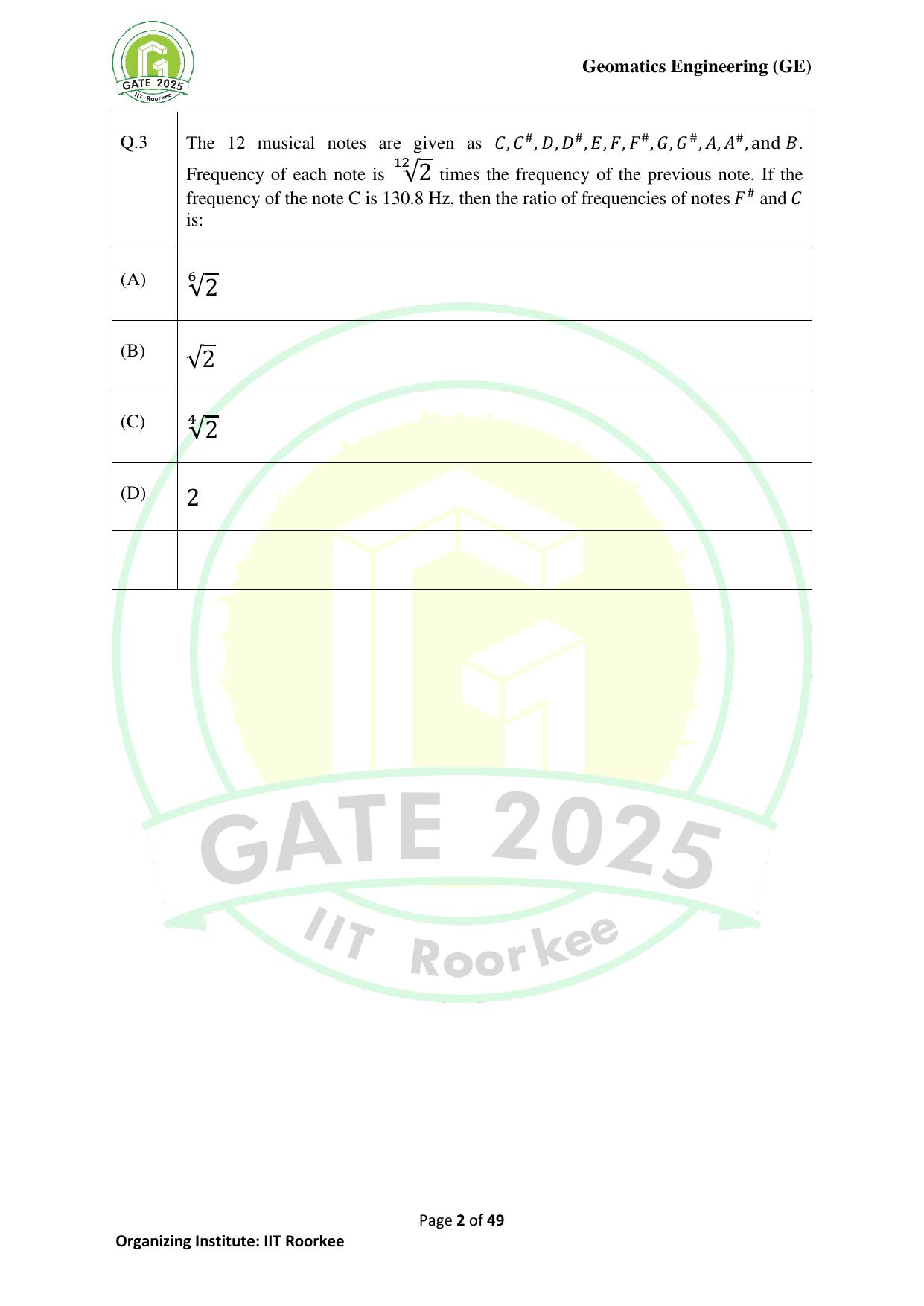 GATE 2025 Geomatics Engineering (GE) Question Paper - Page 2
