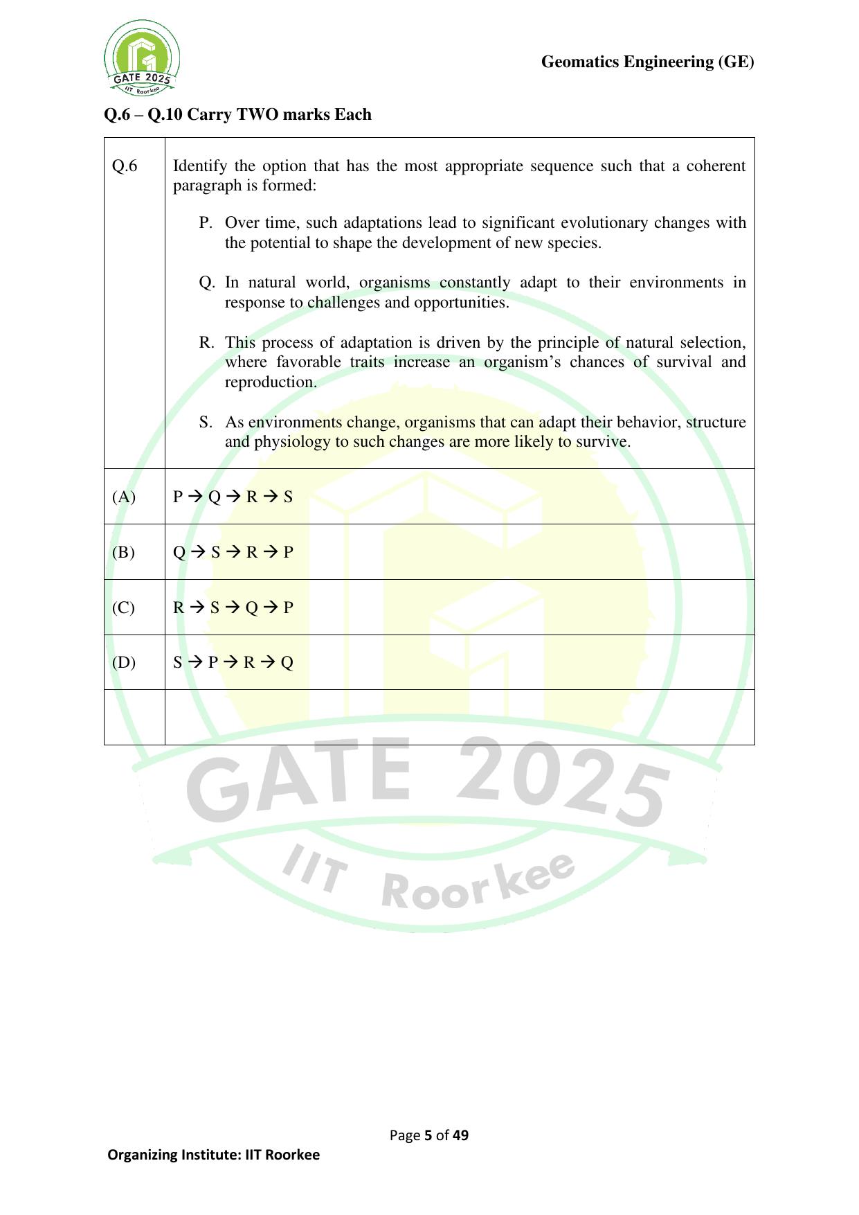 GATE 2025 Geomatics Engineering (GE) Question Paper - Page 5