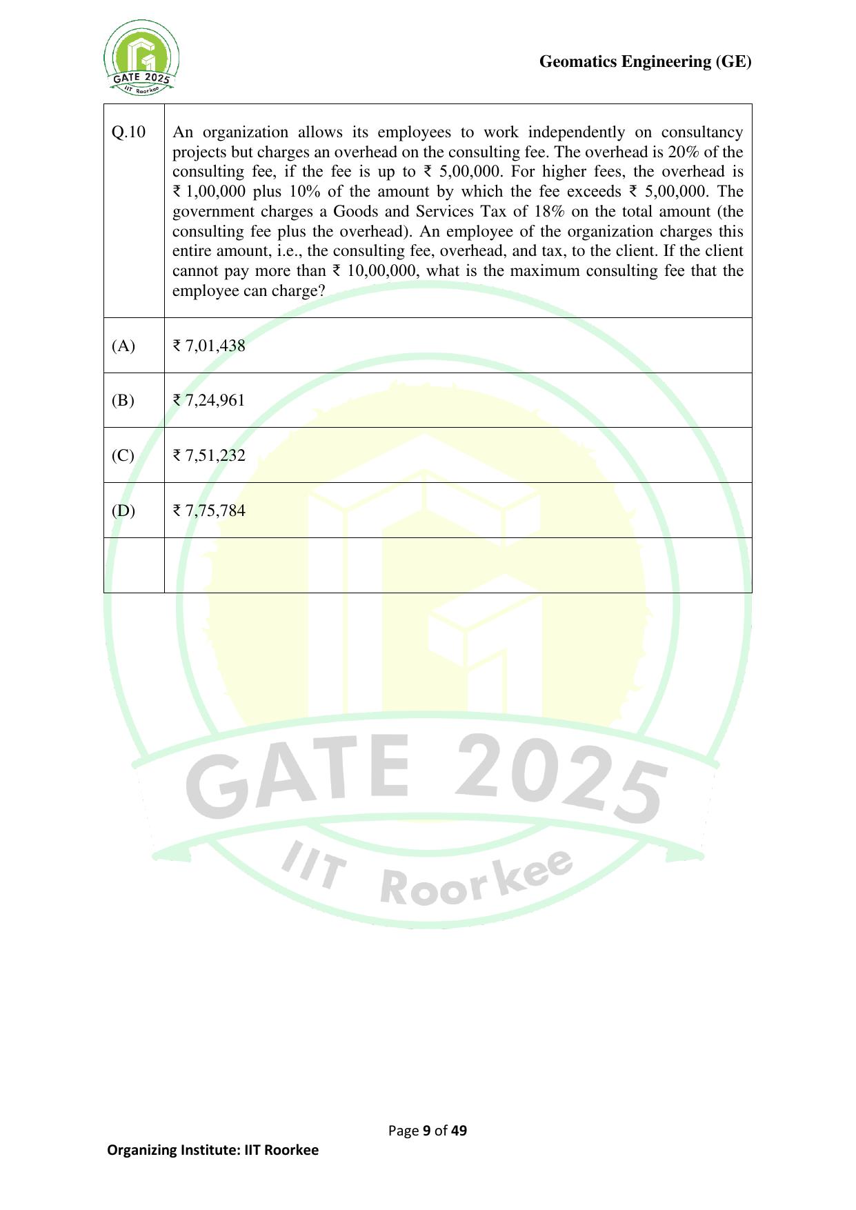 GATE 2025 Geomatics Engineering (GE) Question Paper - Page 9