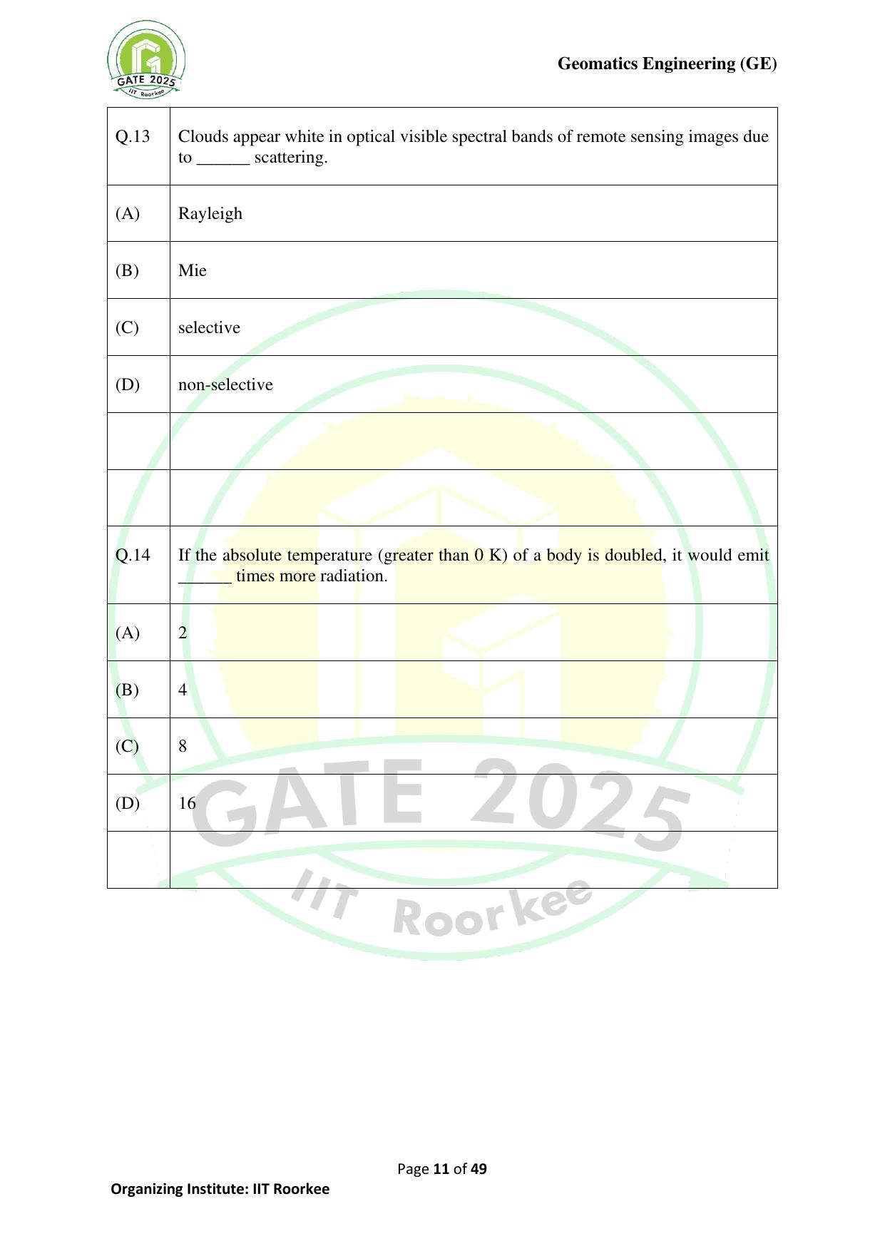 GATE 2025 Geomatics Engineering (GE) Question Paper - Page 11