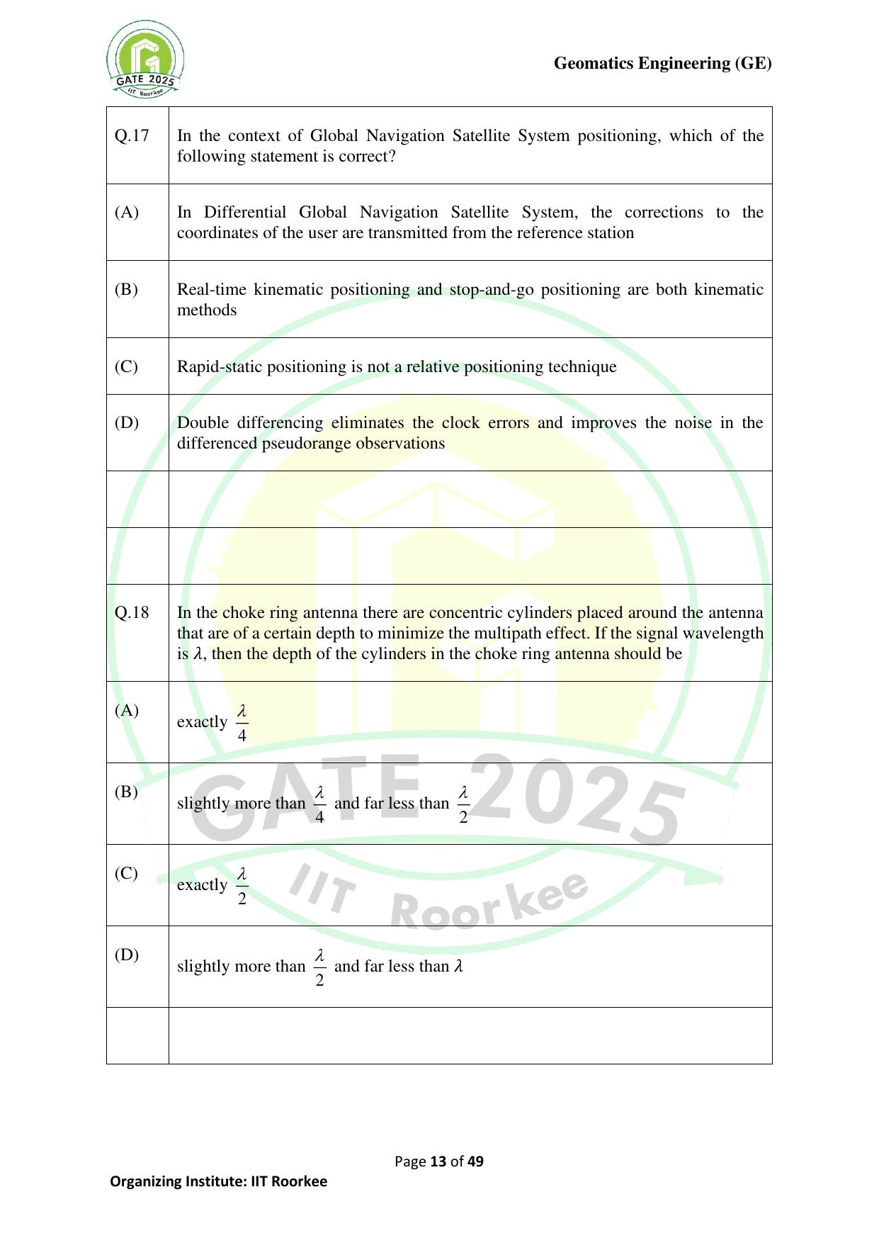 GATE 2025 Geomatics Engineering (GE) Question Paper - Page 13