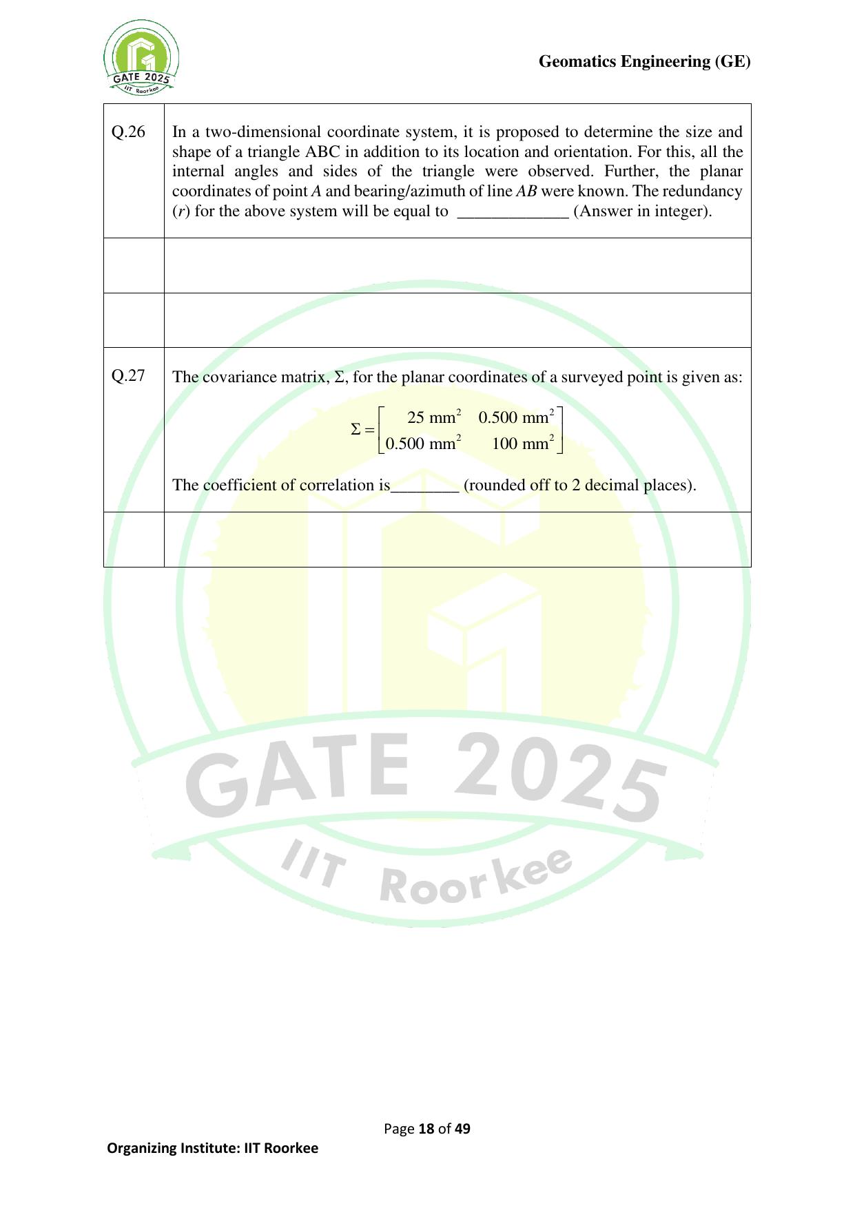 GATE 2025 Geomatics Engineering (GE) Question Paper - Page 18