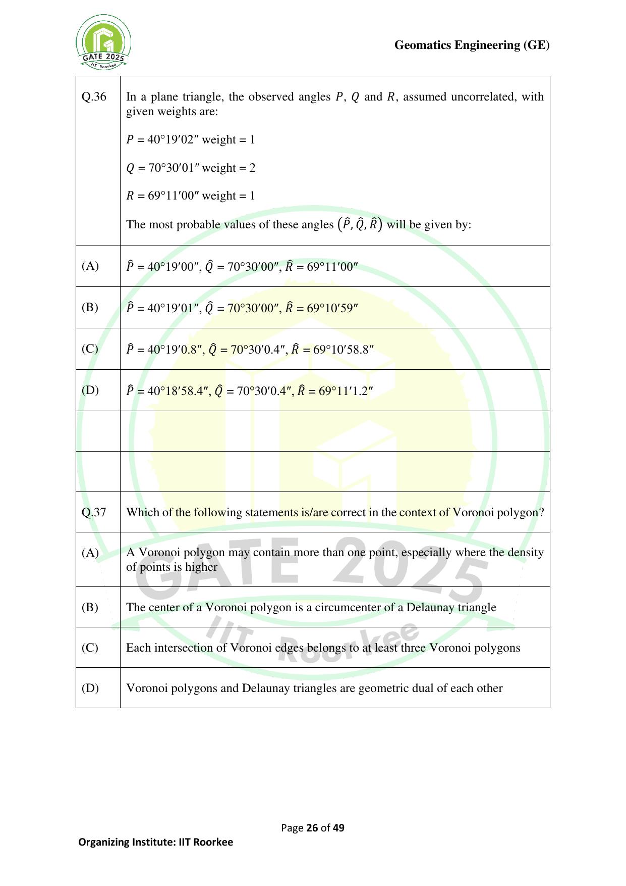 GATE 2025 Geomatics Engineering (GE) Question Paper - Page 26
