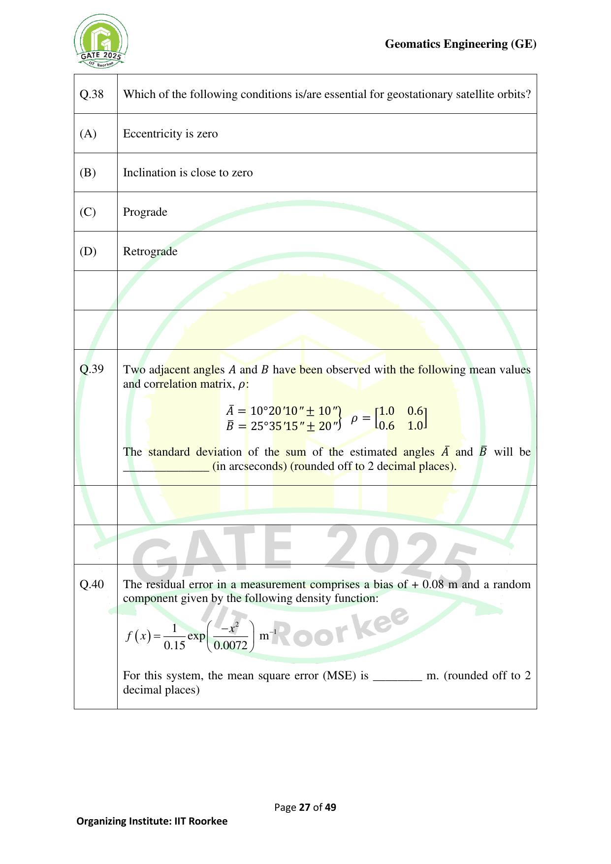 GATE 2025 Geomatics Engineering (GE) Question Paper - Page 27
