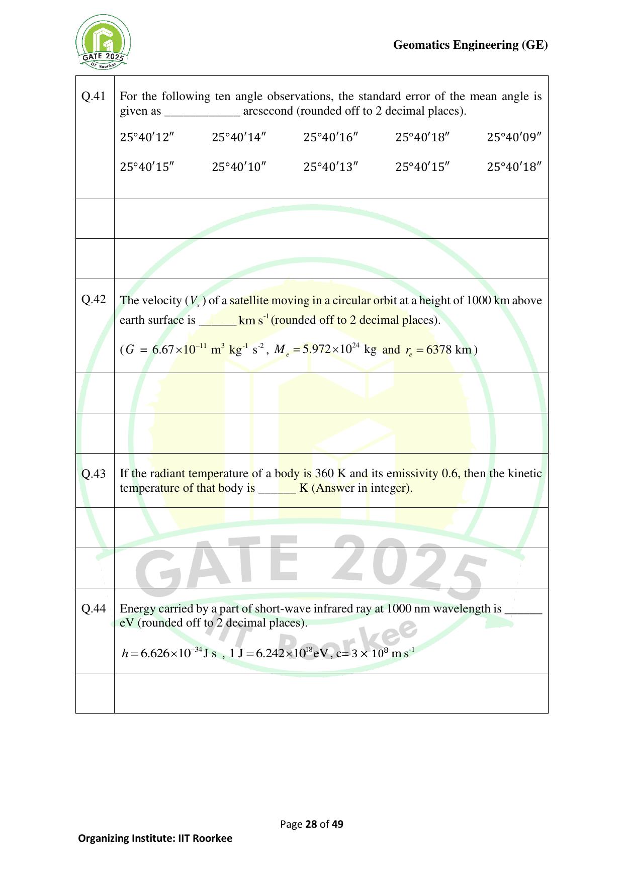 GATE 2025 Geomatics Engineering (GE) Question Paper - Page 28