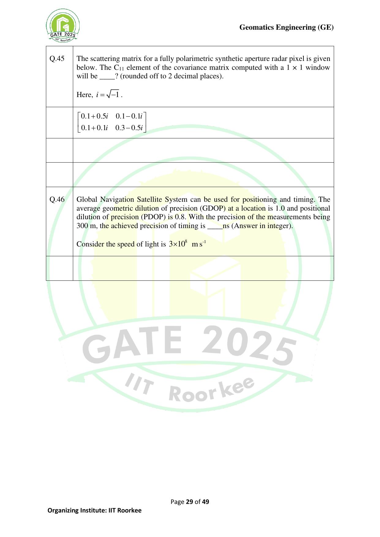 GATE 2025 Geomatics Engineering (GE) Question Paper - Page 29