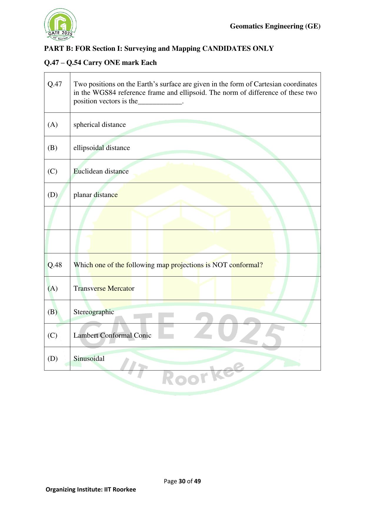 GATE 2025 Geomatics Engineering (GE) Question Paper - Page 30