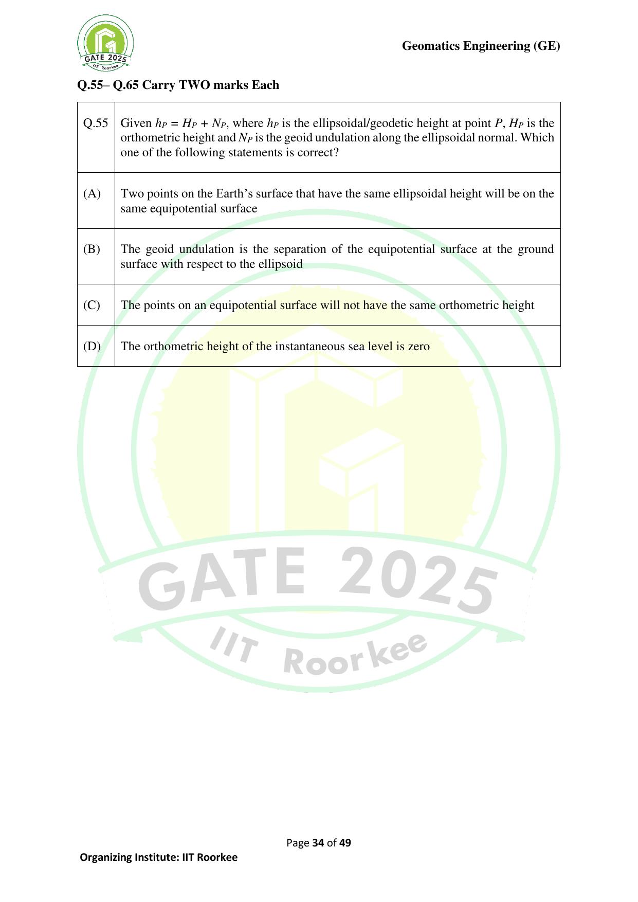 GATE 2025 Geomatics Engineering (GE) Question Paper - Page 34