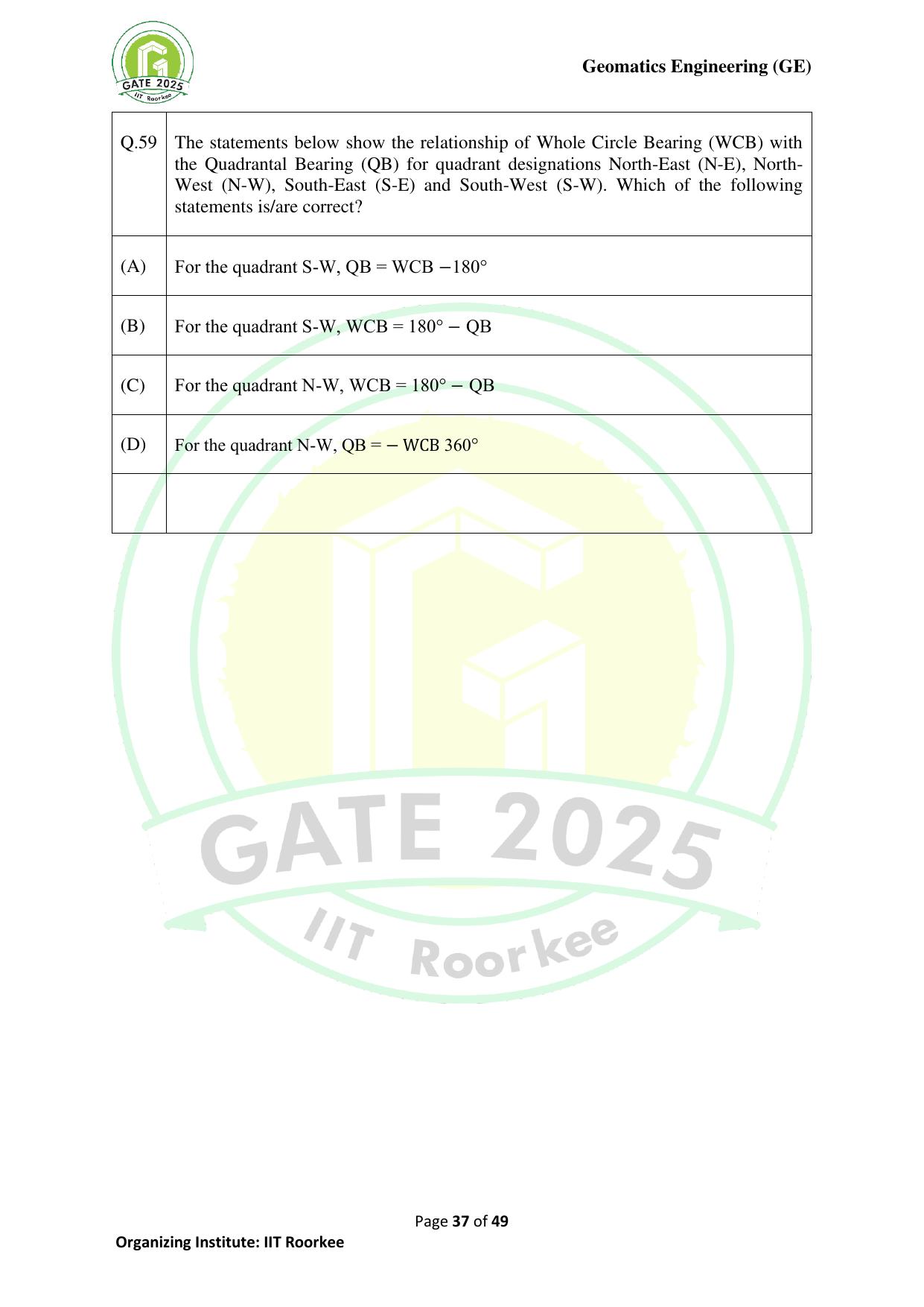 GATE 2025 Geomatics Engineering (GE) Question Paper - Page 37