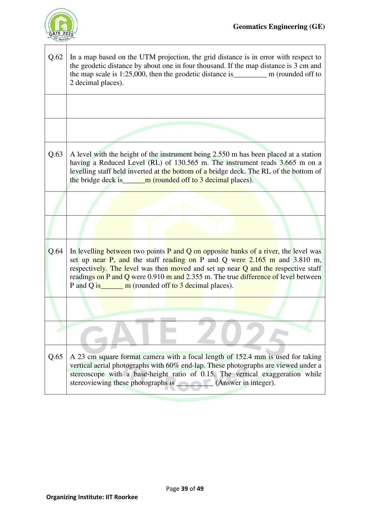 GATE 2025 Geomatics Engineering (GE) Question Paper - Page 39