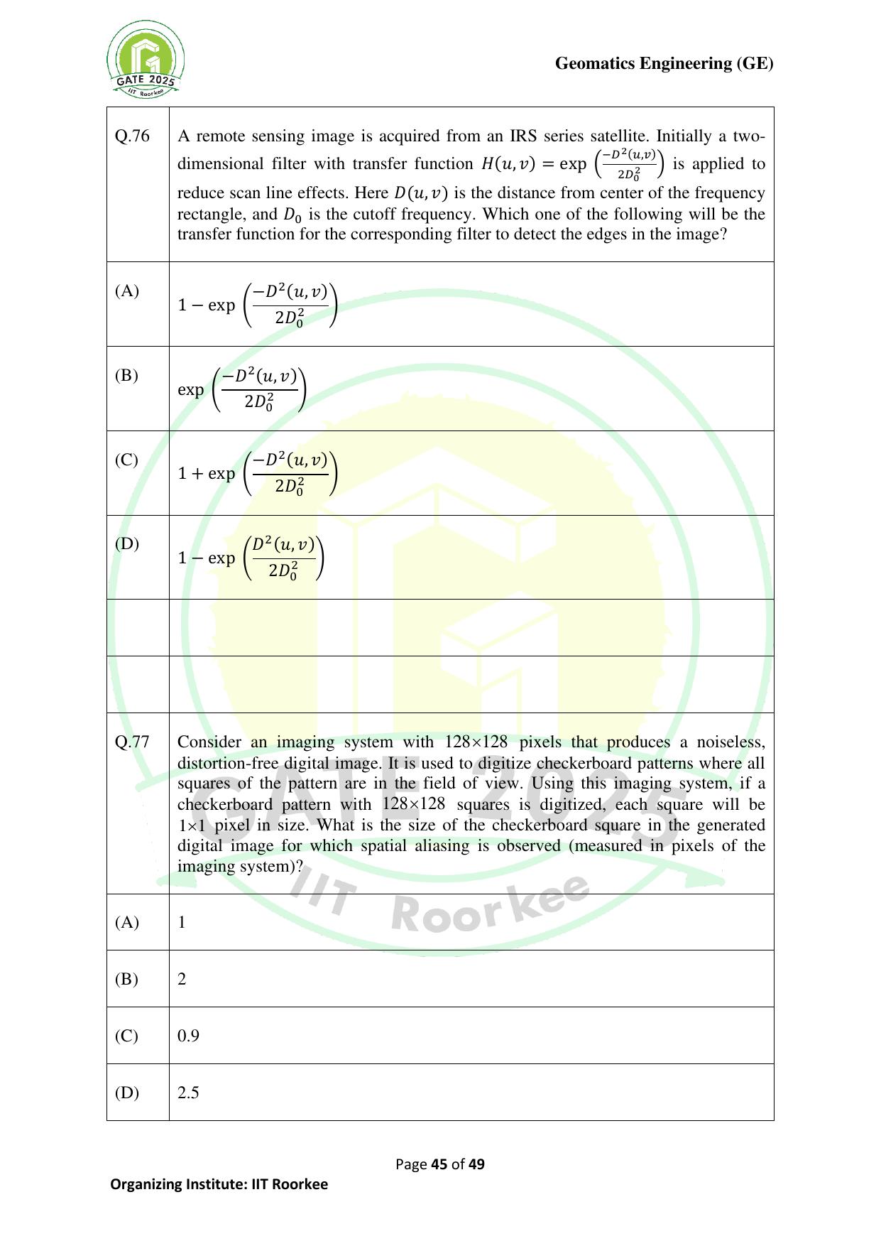 GATE 2025 Geomatics Engineering (GE) Question Paper - Page 45