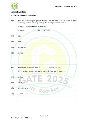GATE 2025 Geomatics Engineering (GE) Question Paper