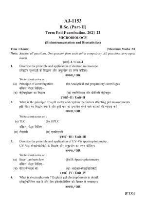Bilaspur University Question Paper 2021-2022:B. Sc. Part-II (Two) Microbiology Paper 2