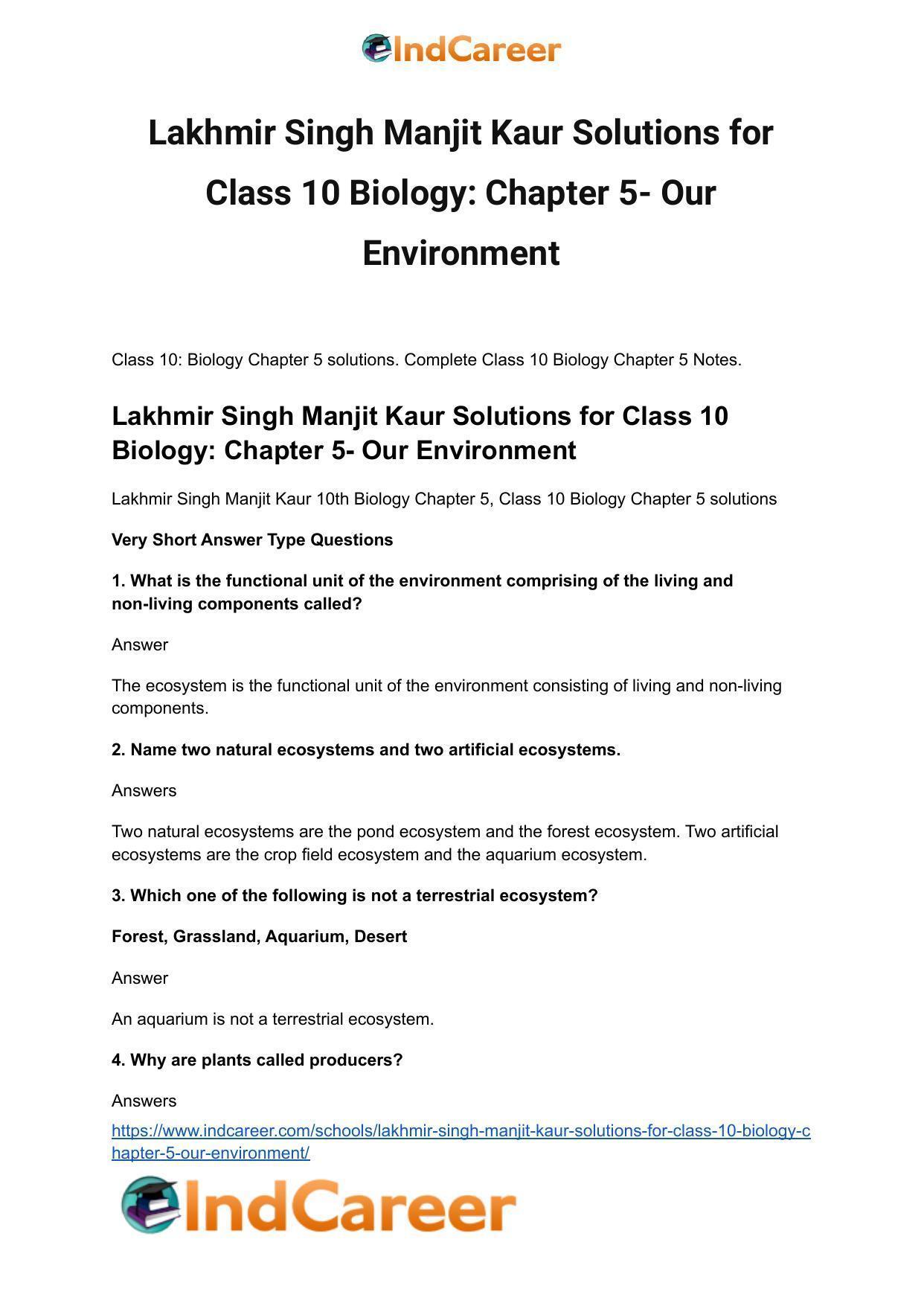 Lakhmir Singh Manjit Kaur Solutions for Class 10 Biology: Chapter 5- Our Environment - Page 2