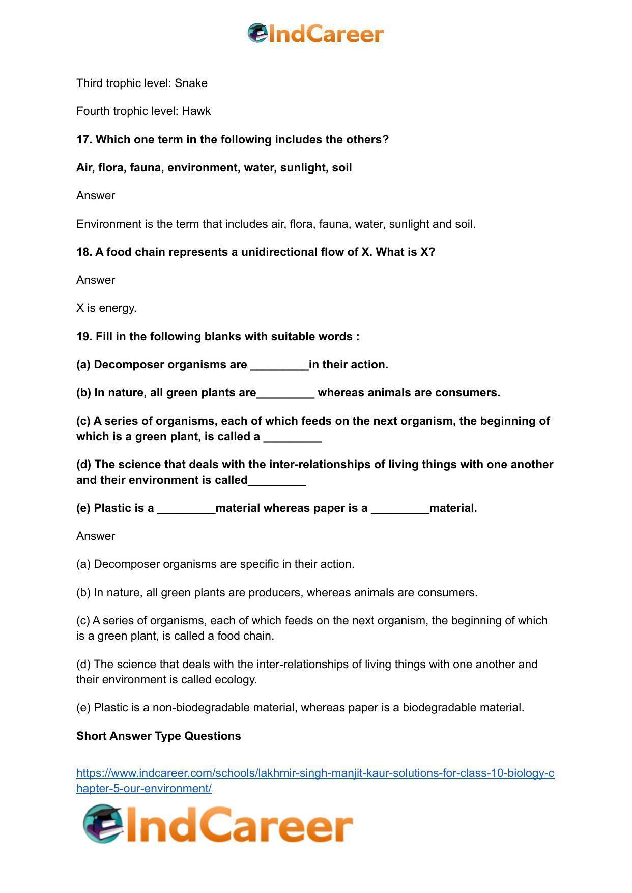 Lakhmir Singh Manjit Kaur Solutions for Class 10 Biology: Chapter 5- Our Environment - Page 5