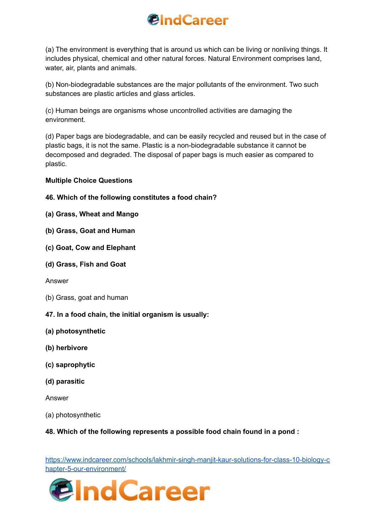Lakhmir Singh Manjit Kaur Solutions for Class 10 Biology: Chapter 5- Our Environment - Page 14