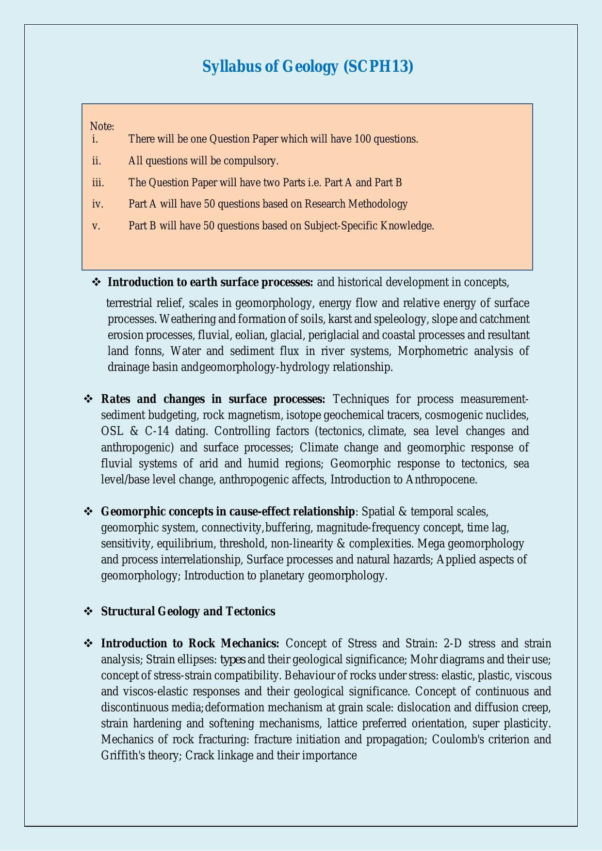 NTA PhD Entrance Exam Geology Syllabus - Page 1