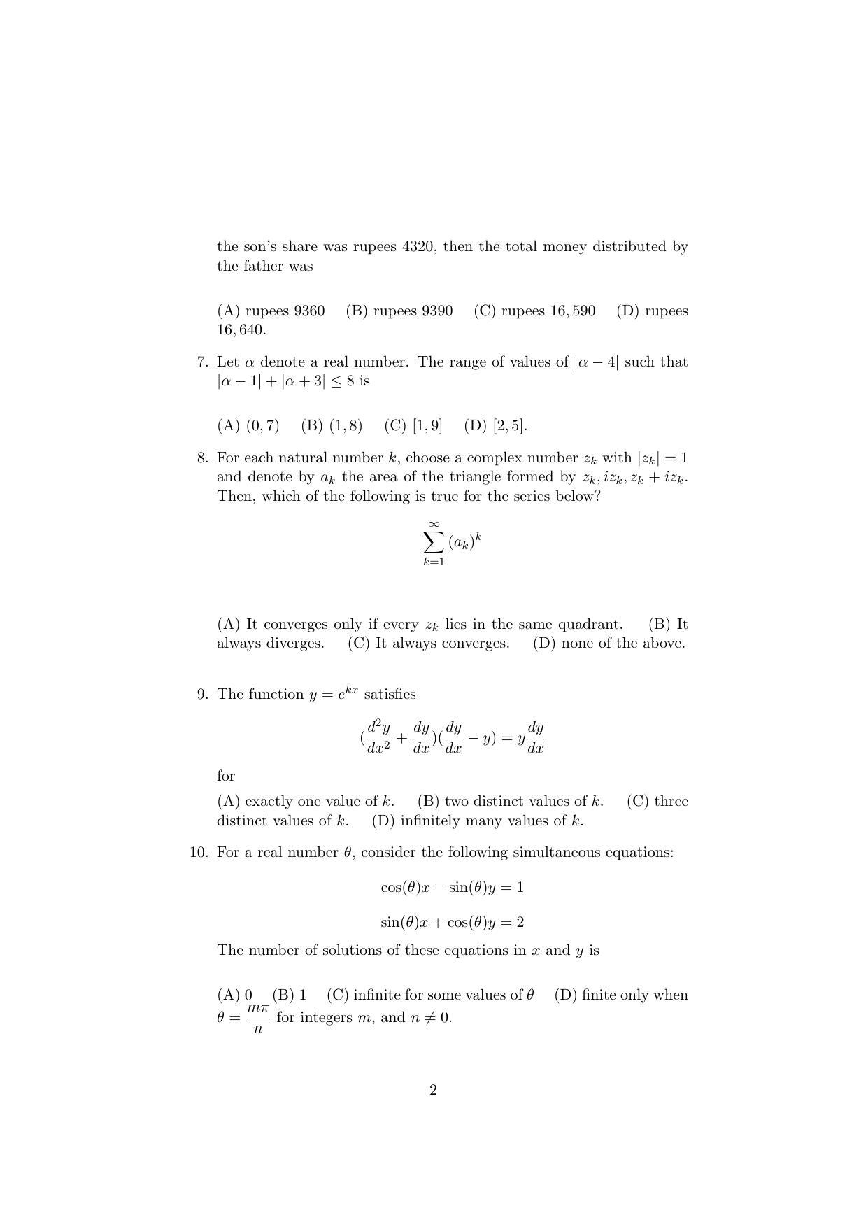 ISI Admission Test B.Math UGA 2019 Sample Paper - Page 2