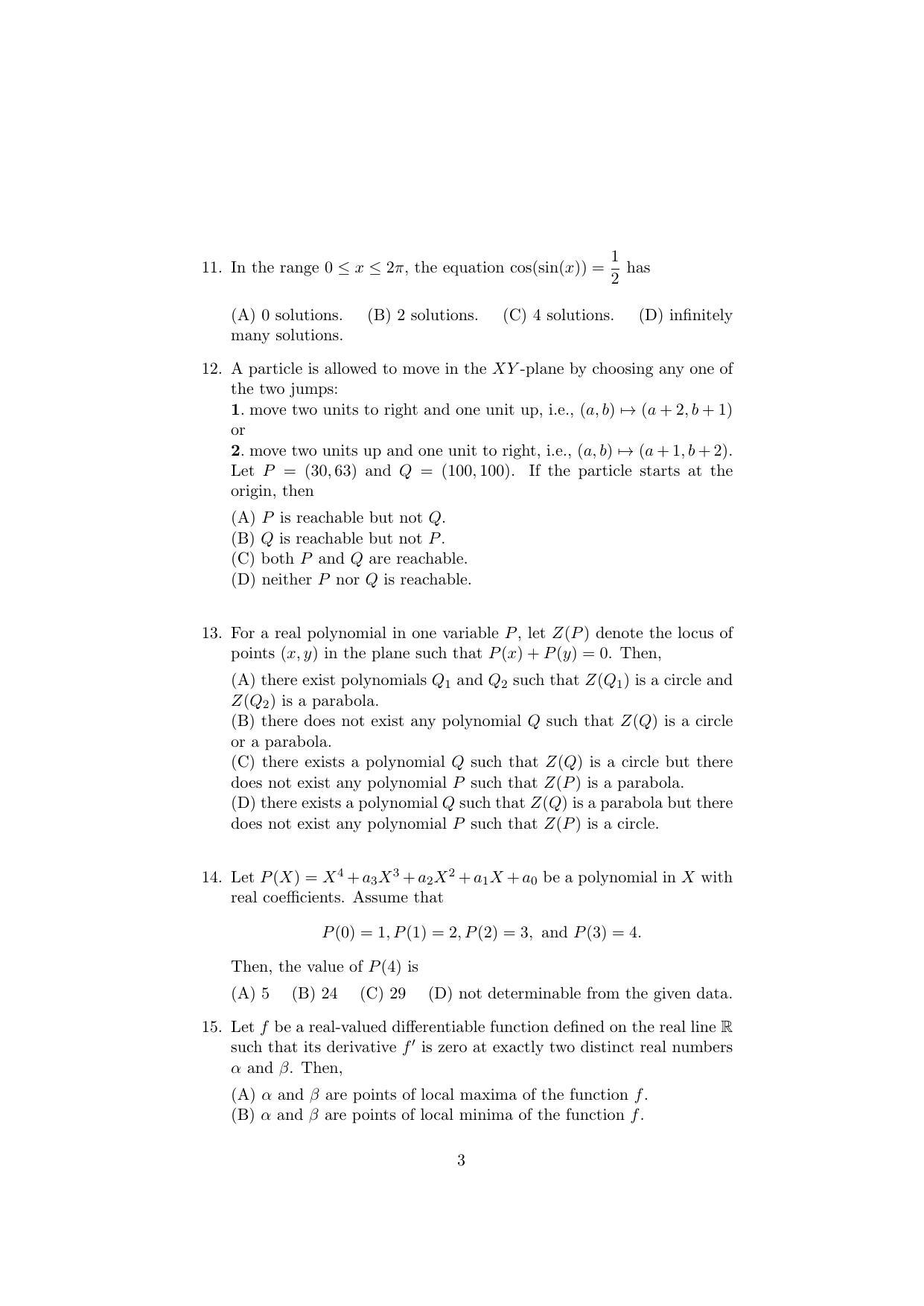 ISI Admission Test B.Math UGA 2019 Sample Paper - Page 3