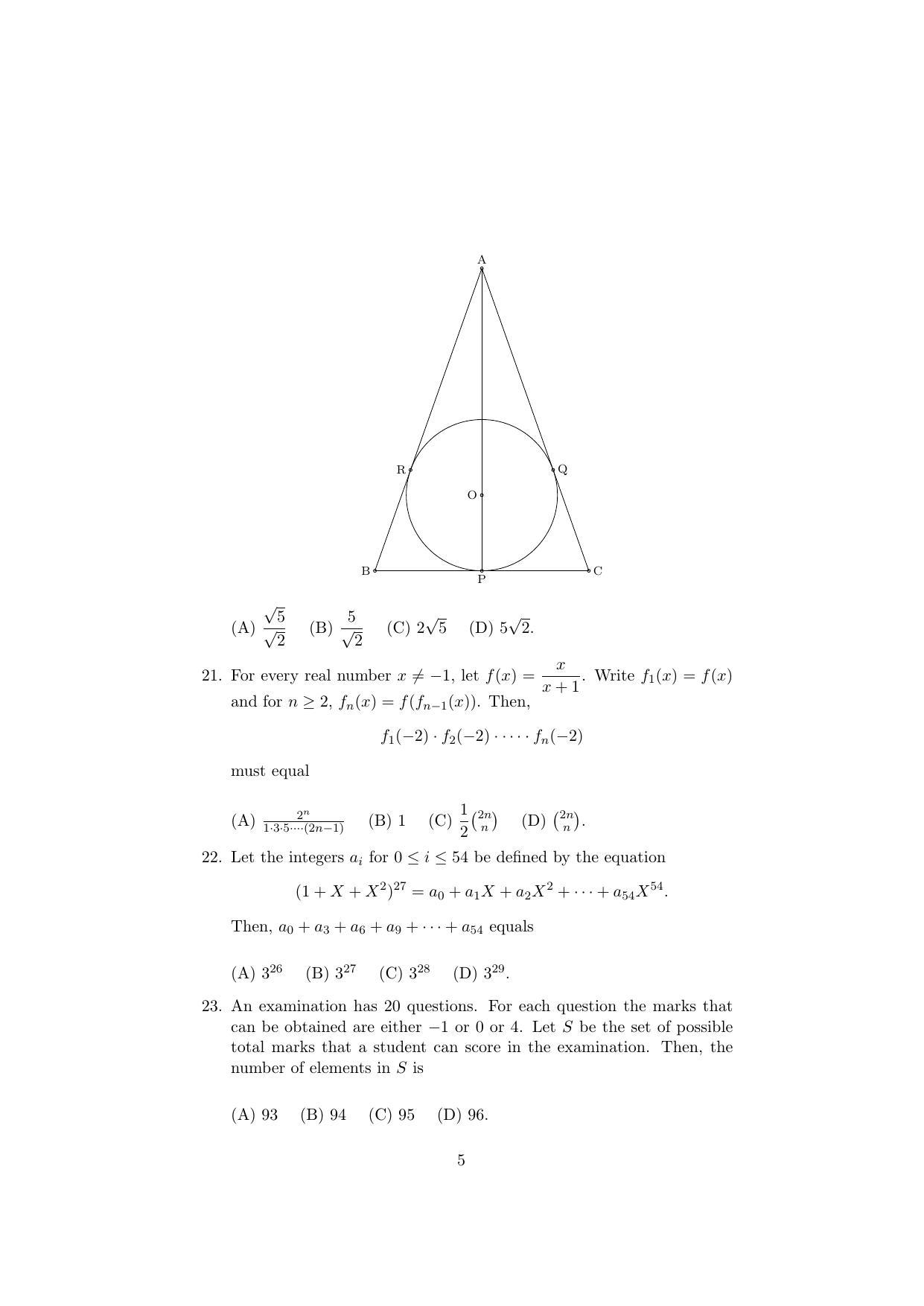 ISI Admission Test B.Math UGA 2019 Sample Paper - Page 5