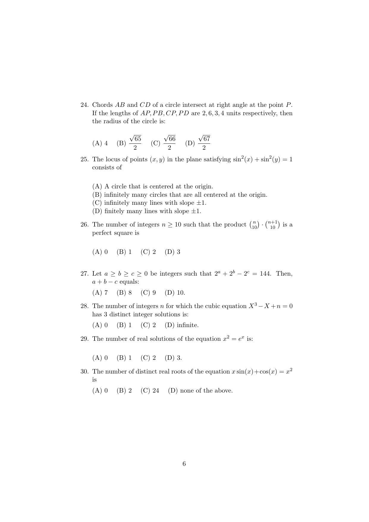 ISI Admission Test B.Math UGA 2019 Sample Paper - Page 6