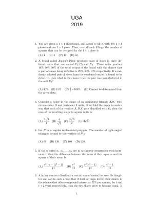ISI Admission Test B.Math UGA 2019 Sample Paper