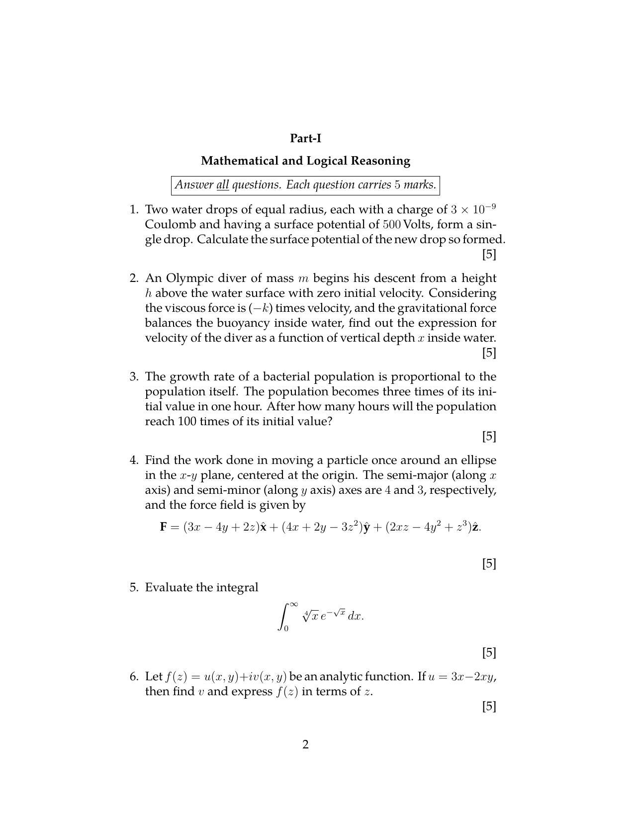ISI Admission Test JRF in Physics and Applied Mathematics PHB 2020 Sample Paper - Page 1