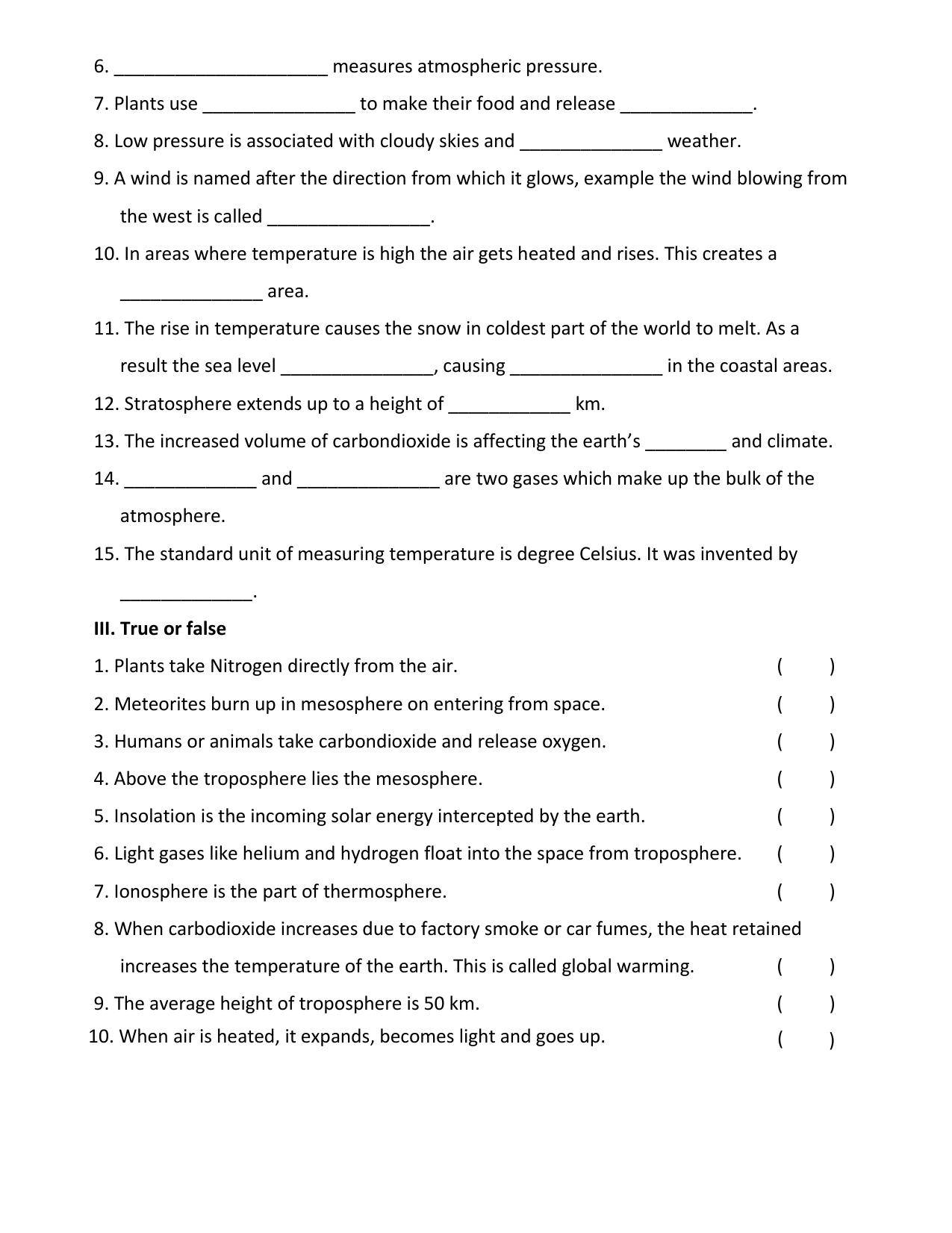 CBSE Worksheets for Class 7 Geography Air Assignment 1 - Page 2