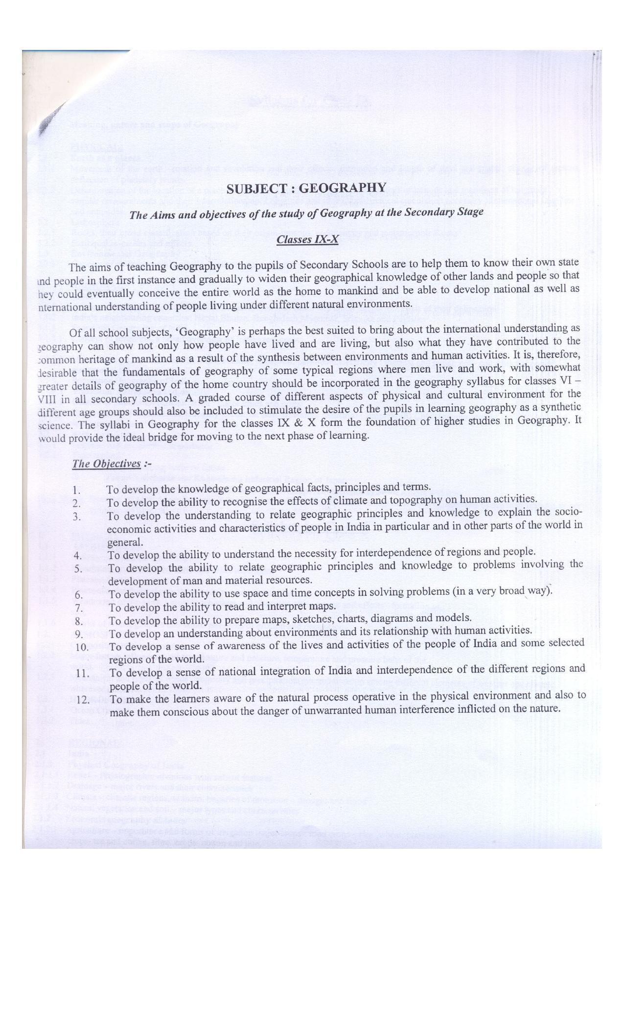 WBBSE Class 10th  Syllabus [Geography] - Page 2