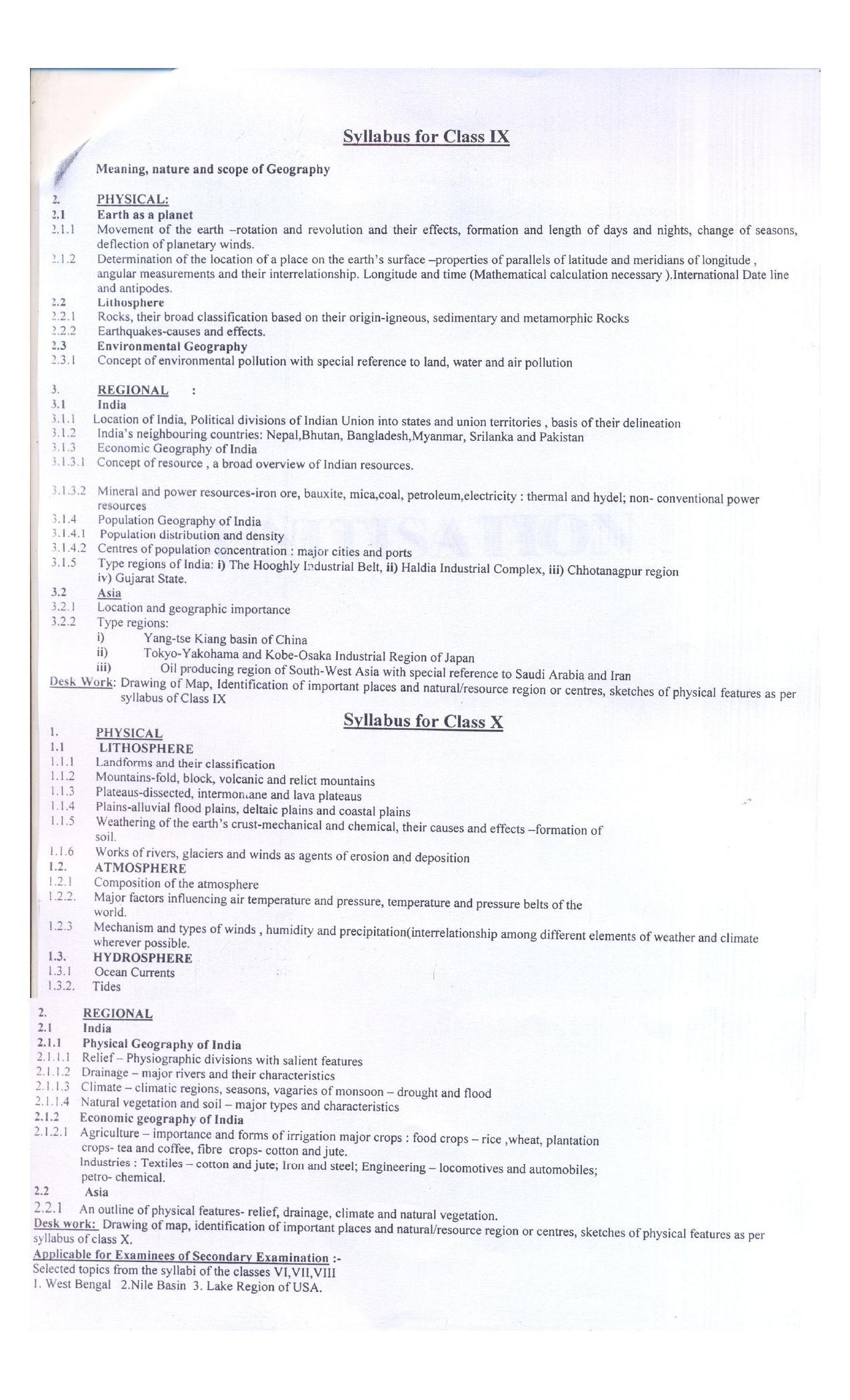 WBBSE Class 10th  Syllabus [Geography] - Page 3