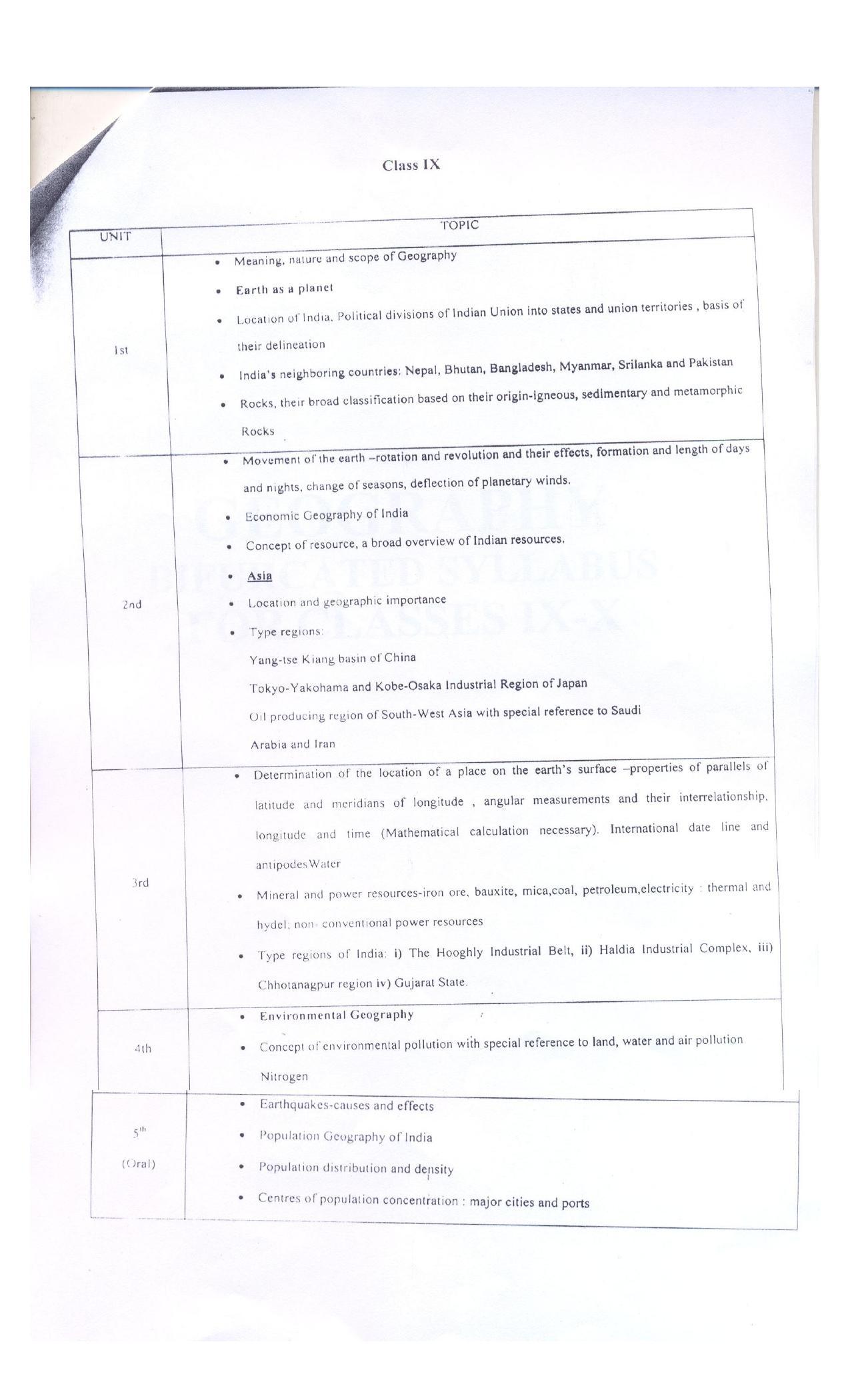 WBBSE Class 10th  Syllabus [Geography] - Page 5