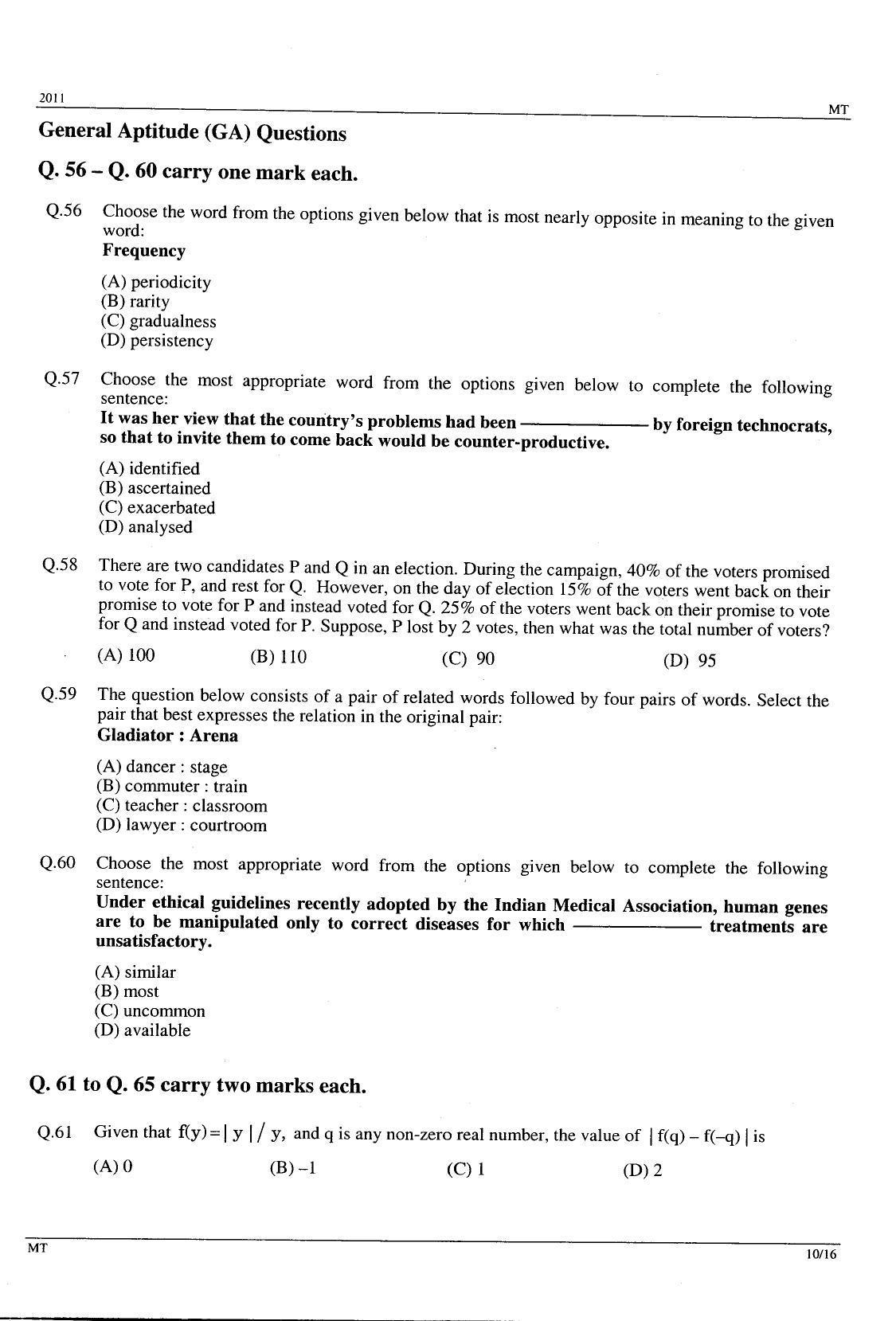 GATE 2011 Metallurgical Engineering (MT) Question Paper with Answer Key - Page 10