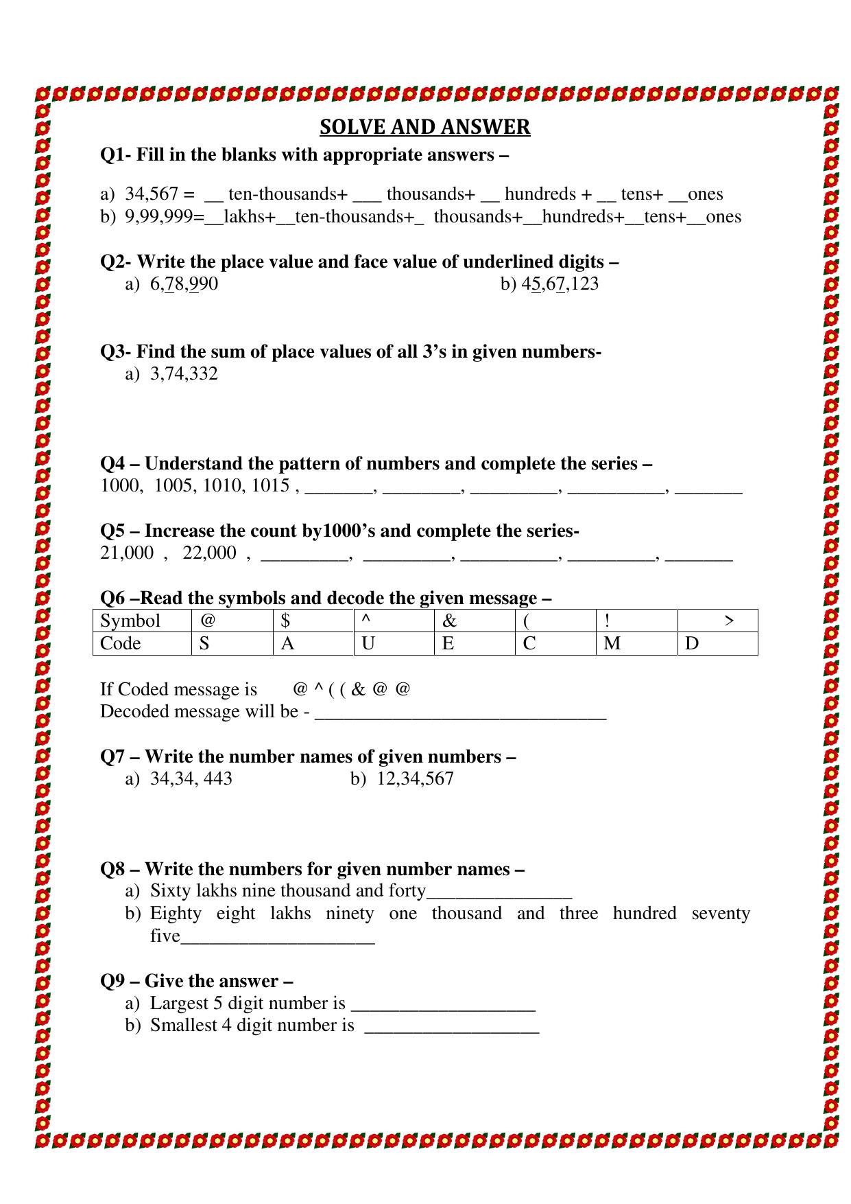 Worksheet for Class 4 Maths Assignment 80 - Page 1
