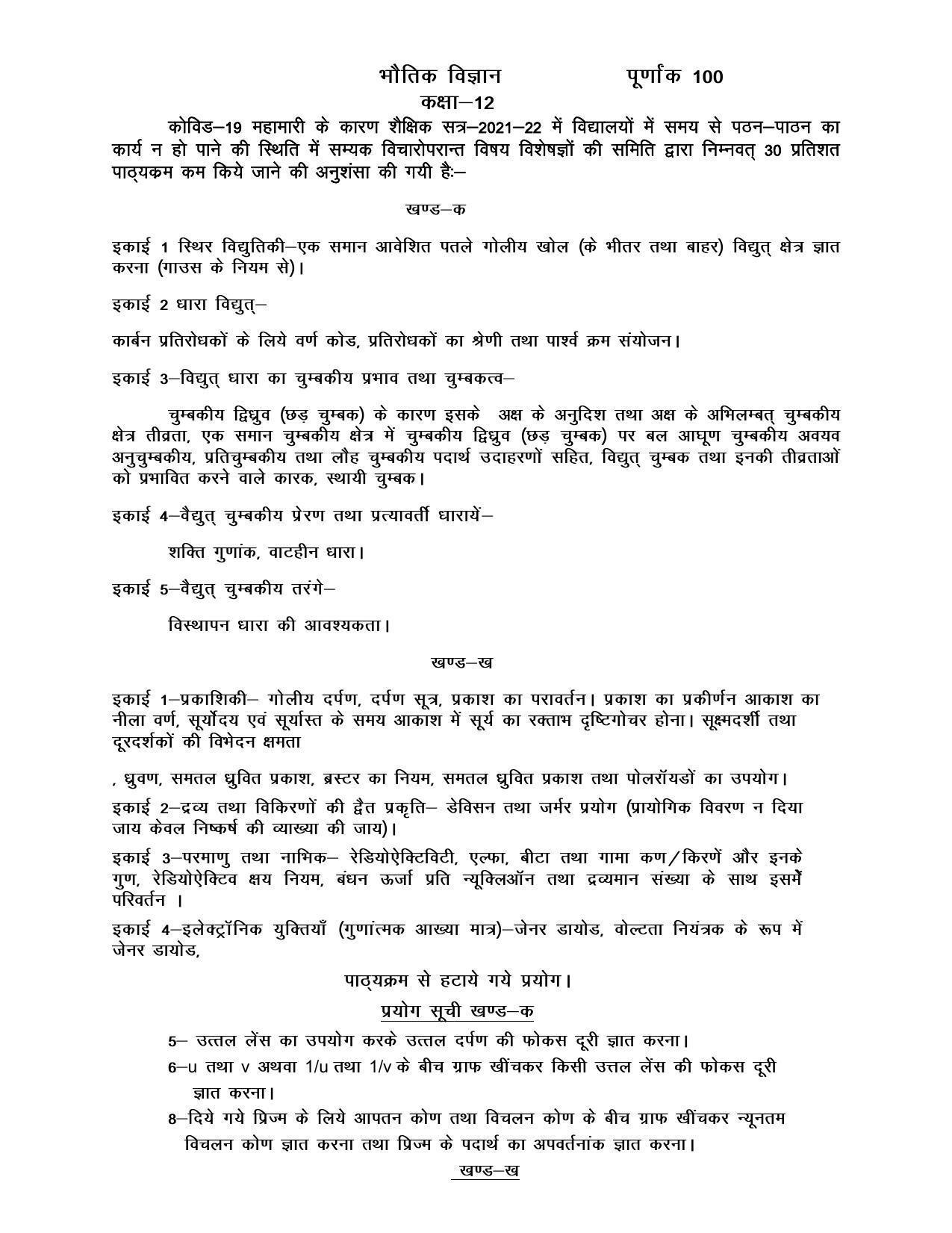 UP Board Class 12 Syllabus Physics - Page 1