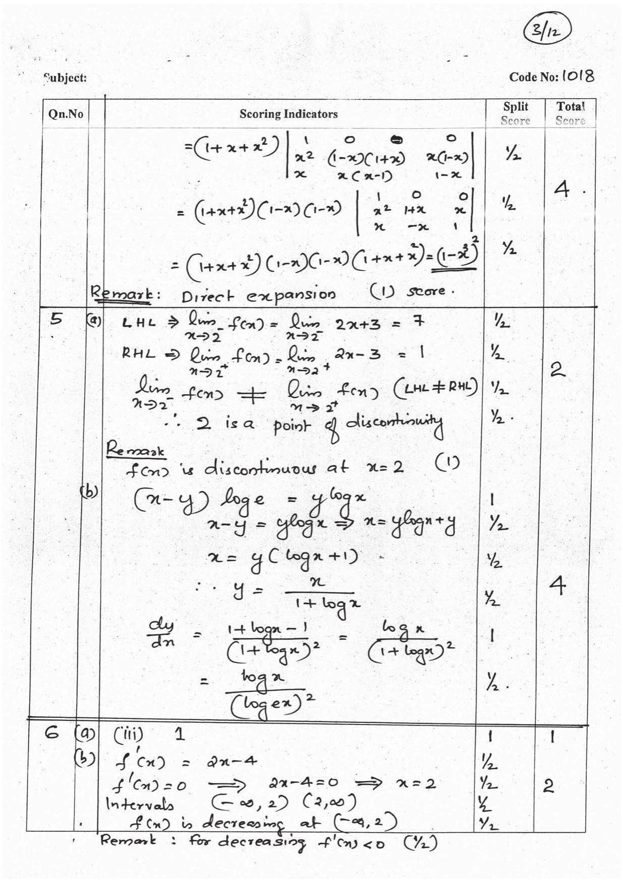 Kerala Plus Two 2016 Maths (Science) Answer Key - Page 3