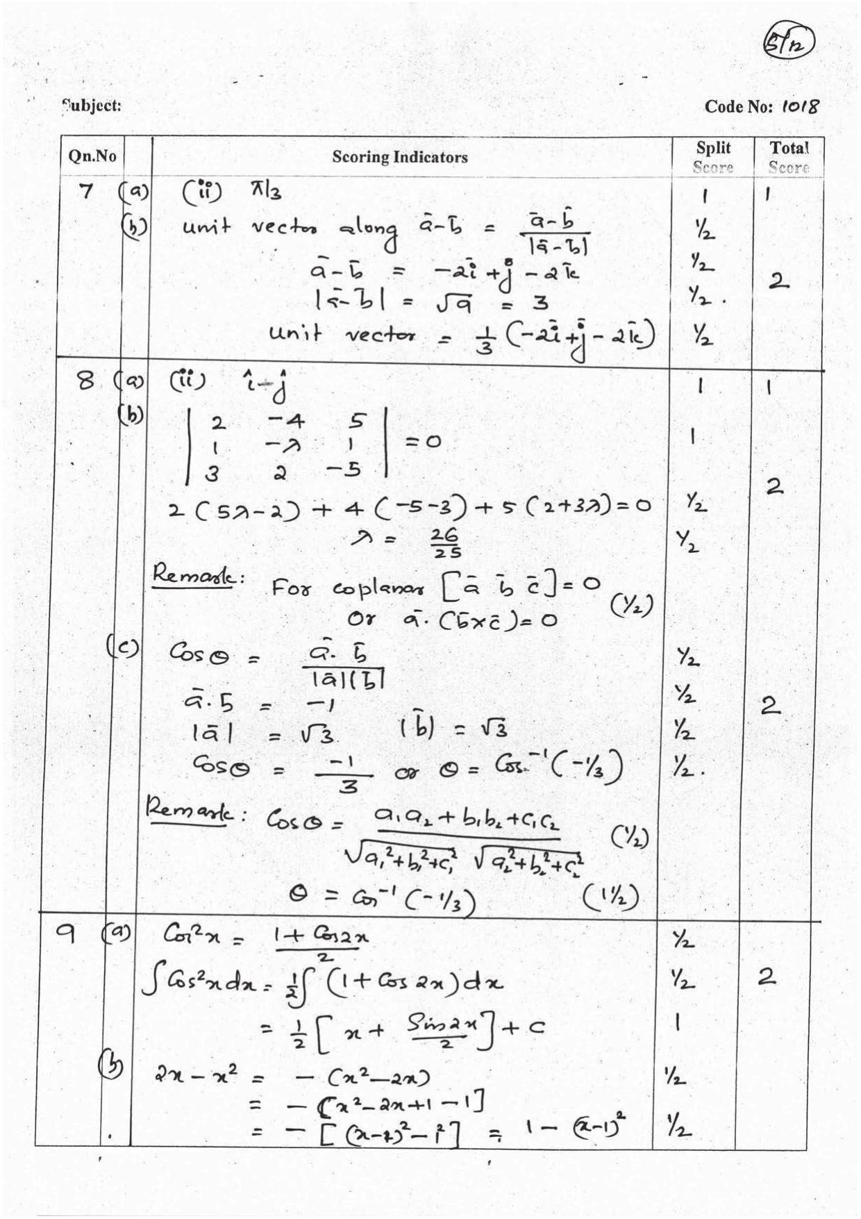 Kerala Plus Two 2016 Maths (Science) Answer Key - Page 5