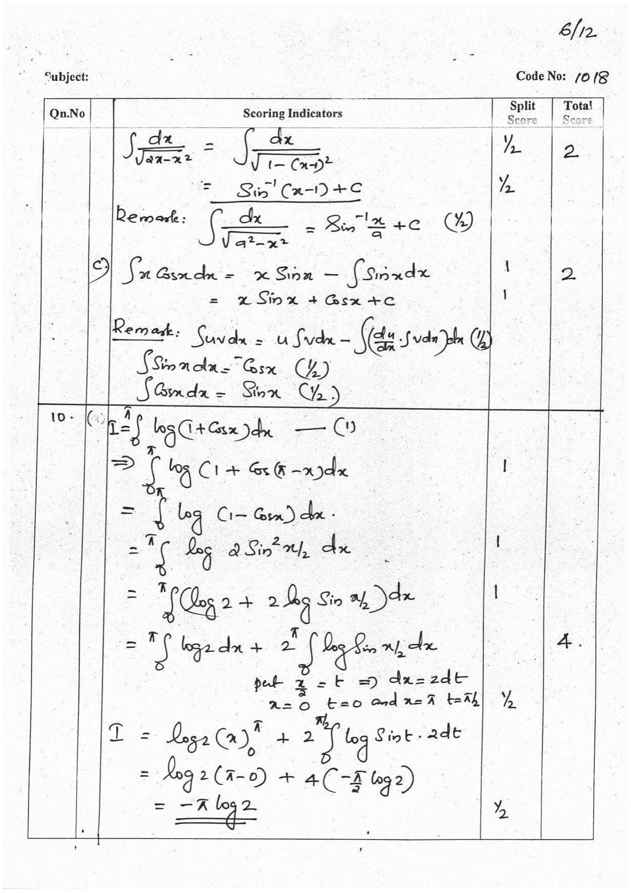 Kerala Plus Two 2016 Maths (Science) Answer Key - Page 6