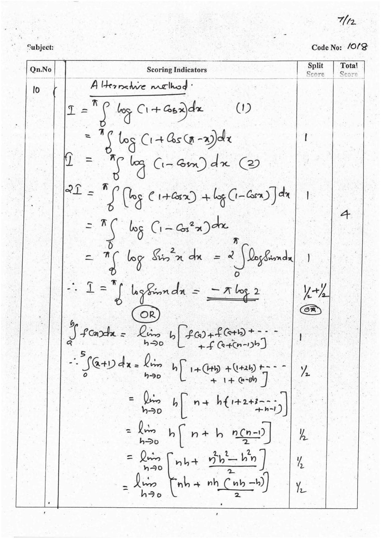 Kerala Plus Two 2016 Maths (Science) Answer Key - Page 7